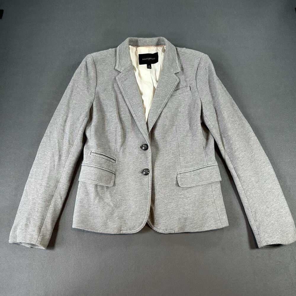 Banana Republic Light Gray Crest Button Blazer Wool Blend Women's Size 10